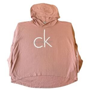 Calvin Klein Women Hoodie Size XXL Pink CK Logo Normcore Long Sleeve Thumb Holes